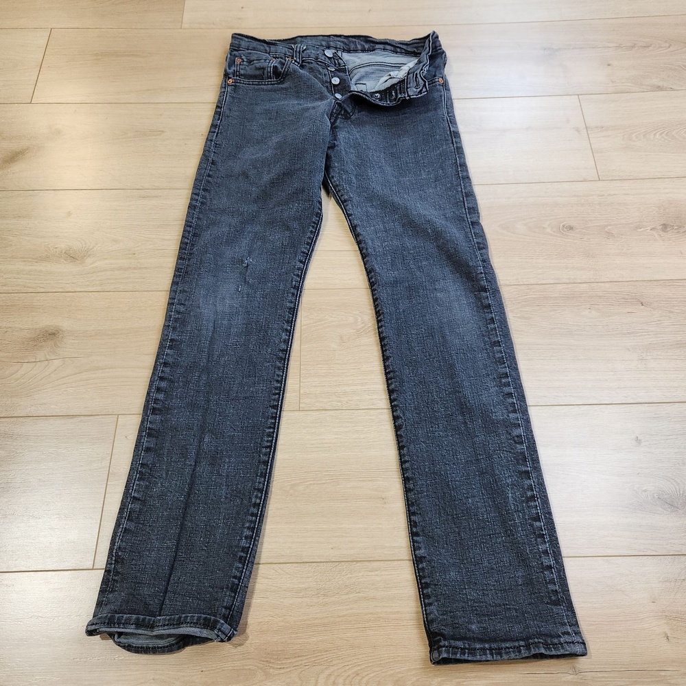 Levis 501 Jeans Mens 29x32 Black Charcoal Wash Button Fly Straight Stretch Denim